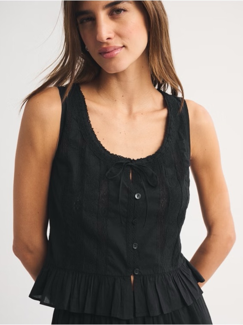 Abercrombie & Fitch Button-Through Lace-Trim Tank